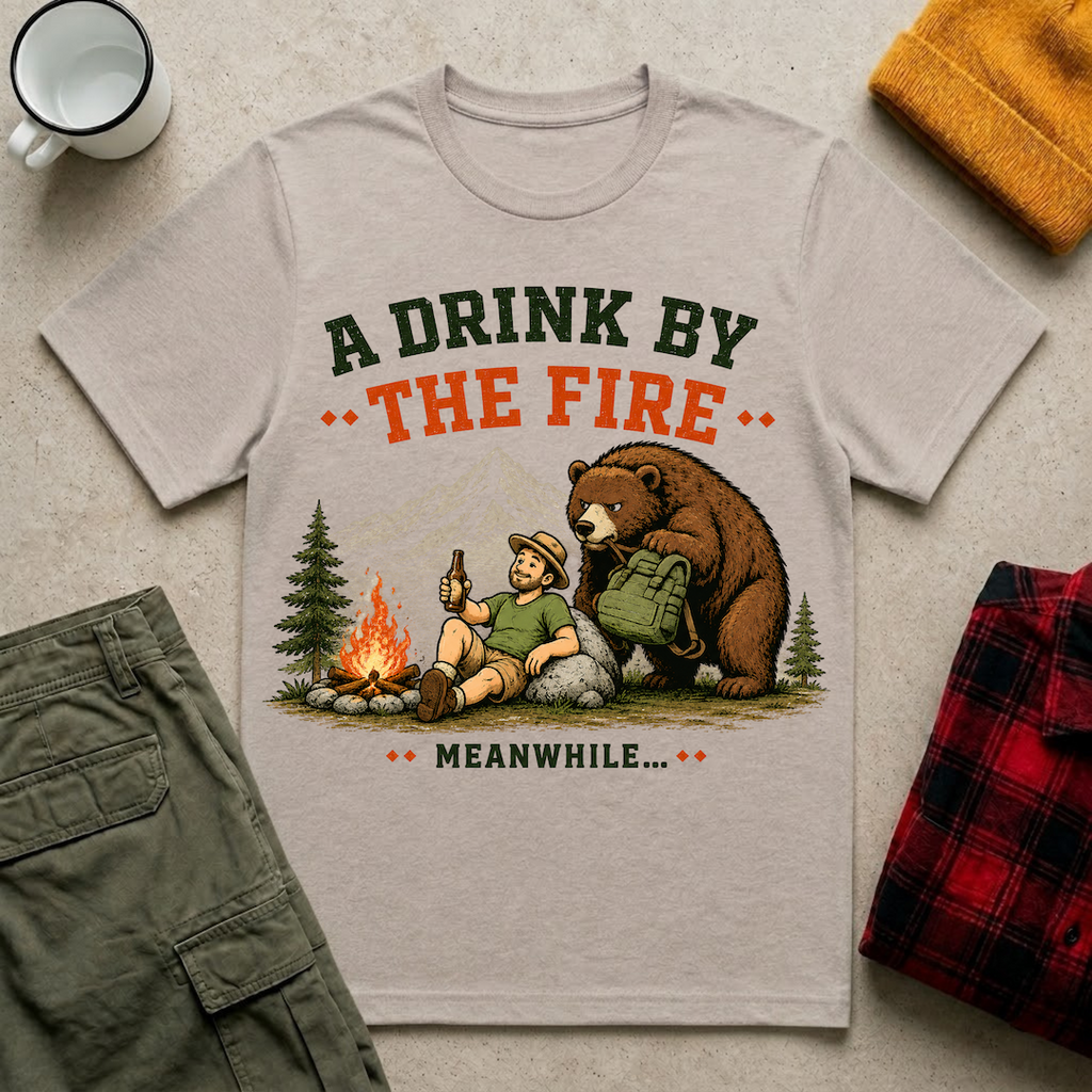 A Drink by the Fire Camping T-Shirt