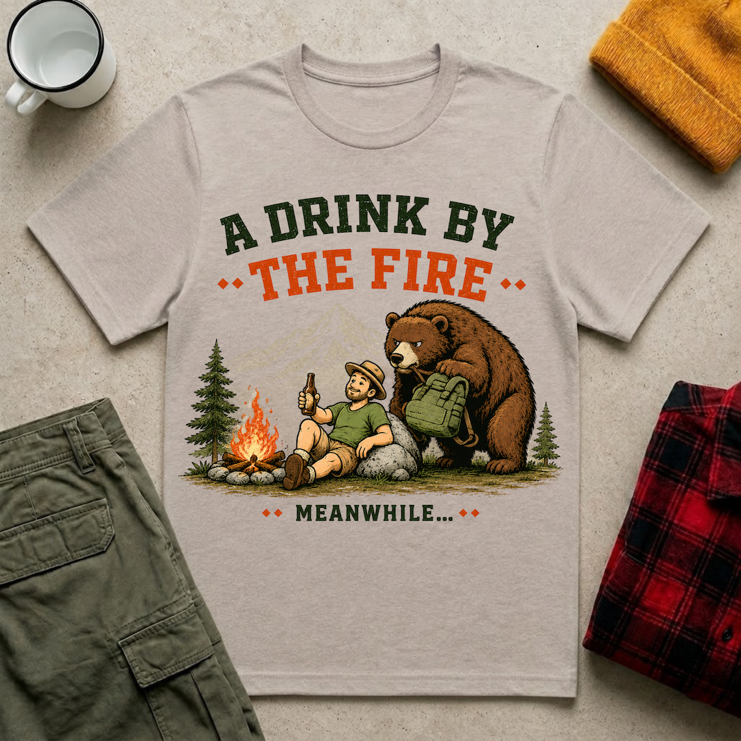 A Drink by the Fire Camping T-Shirt