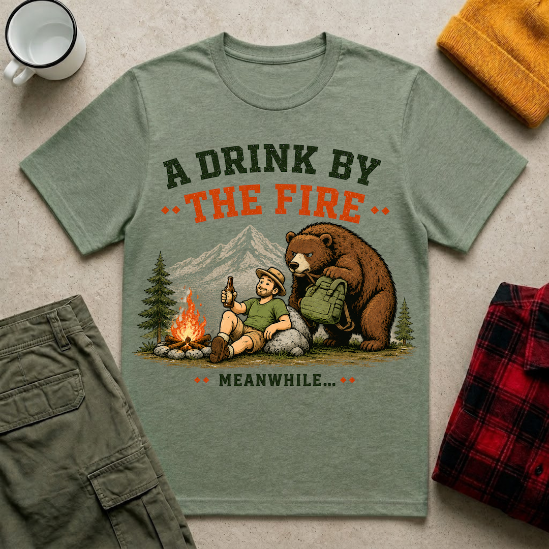 A Drink by the Fire Camping T-Shirt