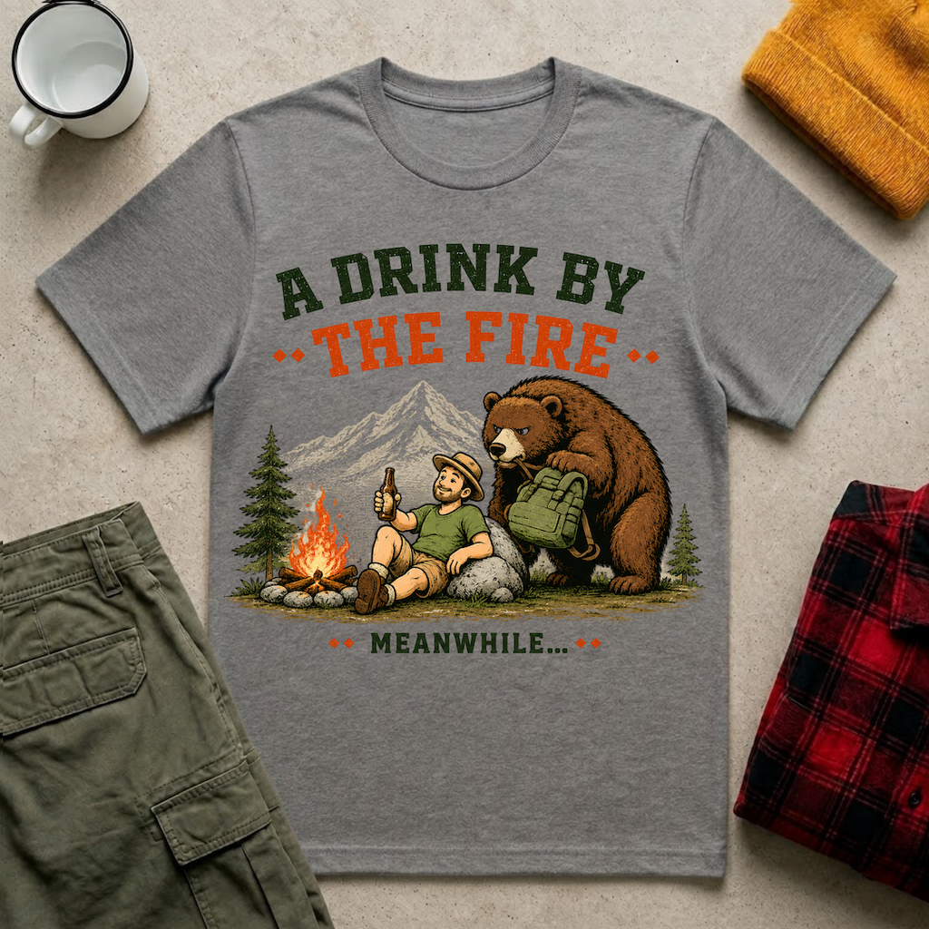 A Drink by the Fire Camping T-Shirt